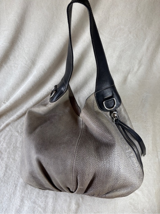 Roots Handbags - Roots Canada Genuine Leather Grey & Black Hobo Shoulder Bag Purse